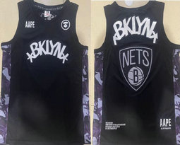 AAPE Brooklyn Nets Black With Advertising Authentic Stitched NBA jersey