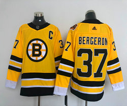 Adidas Boston Bruins #37 Patrice Bergeron Gold 2021 Reverse Retro C patch Authentic Stitched NHL jersey