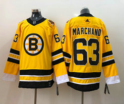 Adidas Boston Bruins #63 Brad Marchand Gold 2021 Reverse Retro Authentic Stitched NHL Jersey