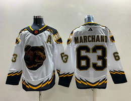 Adidas Boston Bruins #63 Brad Marchand White 2022-23 Reverse Retro Authentic Stitched NHL jersey