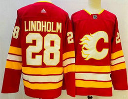 Adidas Calgary Flames #28 Elias Lindholm Red Authentic Stitched NHL Jersey