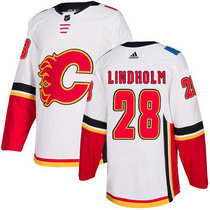 Adidas Calgary Flames #28 Elias Lindholm White Away Authentic Stitched NHL Jersey