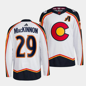 Adidas Colorado Avalanche #29 Nathan MacKinnon White 2022 Reverse Retro Authentic Stitched NHL Jersey