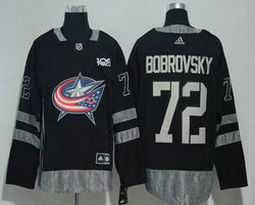 Adidas Columbus Blue Jackets #72 Sergei Bobrovsky Black 1917-2017 100th Anniversary Authentic Stitched NHL Jersey