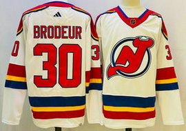 Adidas New Jersey Devils #30 Martin Brodeur White 2022-23 Reverse Retro Authentic Stitched NHL jersey
