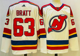 Adidas New Jersey Devils #63 Jesper Bratt White 2022-23 Reverse Retro Authentic Stitched NHL jersey