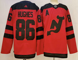 Adidas New Jersey Devils #86 Jack Hughes Red 2024 Authentic Stitched NHL Jersey