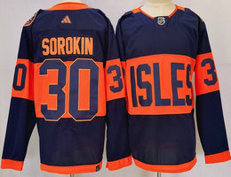 Adidas New York Islanders #30 Ilya Sorokin Navy 2024 With Stadium Series Patch Stitched Jersey