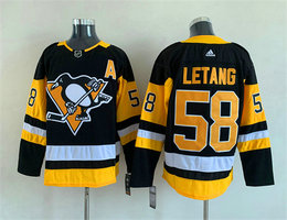 Adidas Pittsburgh Penguins #58 Kris Letang Black A patch Authentic Stitched NHL Jersey