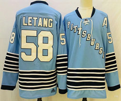 Adidas Pittsburgh Penguins #58 Kris Letang Blue 2022 Authentic Stitched NHL Jersey
