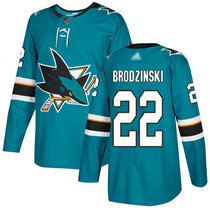 Adidas San Jose Sharks #22 Jonny Brodzinski Teal Green Home Authentic Stitched NHL jersey