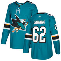 Adidas San Jose Sharks #62 Kevin Labanc Teal Green Home Authentic Stitched NHL jersey