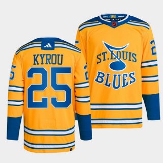 Adidas St. Louis Blues #25 Jordan Kyrou Gold 2022-23 Reverse Retro Authentic Stitched NHL jersey