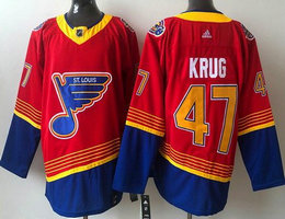 Adidas St. Louis Blues #47 Torey Krug Red 2020-21 Reverse Retro Authentic Stitched NHL Jersey
