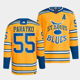 Adidas St. Louis Blues #55 Colton Parayko Gold 2022-23 Reverse Retro Authentic Stitched NHL jersey