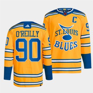Adidas St. Louis Blues #90 Ryan O'Reilly Gold 2022-23 Reverse Retro Authentic Stitched NHL jersey