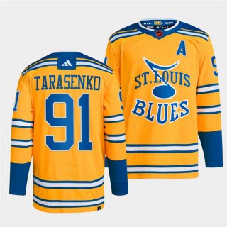 Adidas St. Louis Blues #91 Vladimir Tarasenko Gold 2022-23 Reverse Retro Authentic Stitched NHL jersey