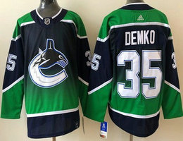 Adidas Vancouver Canucks #35 Thatcher Demko Navy Green 2021 Reverse Retro Authentic Stitched NHL Jerseys
