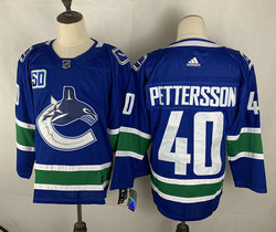 Adidas Vancouver Canucks #40 Elias Pettersson 50 patch Blue Authentic Stitched NHL Jerseys