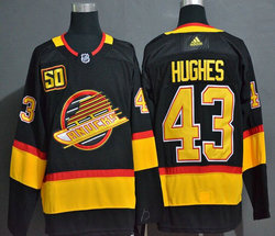 Adidas Vancouver Canucks #43 Quinn Hughes Black 50th Season Authentic Stitched NHL Jerseys
