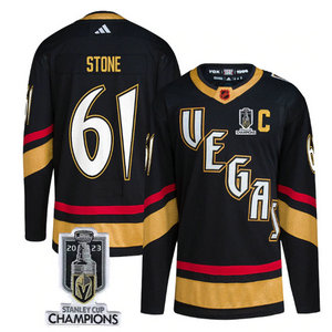 Adidas Vegas Golden Knights #61 Mark Stone Black 2023 Stanley Cup Champions Reverse Retro Stitched Jersey