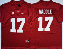 Alabama Crimson Tide #17 Jaylen Waddle Red Vapor Untouchable Authentic Stitched NCAA Jersey