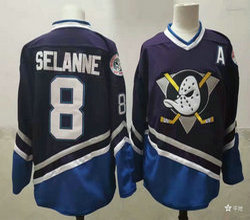 Anaheim Ducks #8 Teemu Selanne Purple with A patch Authentic Stitched NHL Jerseys