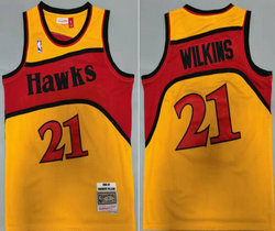 Atlanta Hawks #21 Dominique Wilkins Yellow 1986-87 Hardwood Classics Authentic Stitched NBA jersey