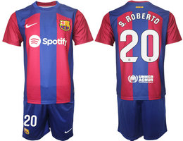 Barcelona 2023-24 #20 S.ROBERTO Home Soccer Club Jersey