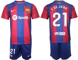 Barcelona 2023-24 #21 F.DE JONG Home Soccer Club Jersey