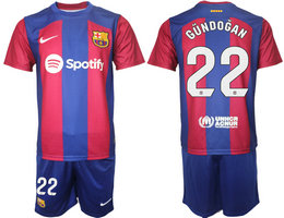 Barcelona 2023-24 #22 GUNDOGAN Home Soccer Club Jersey