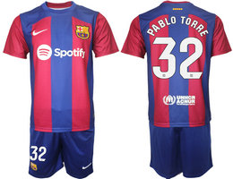 Barcelona 2023-24 #32 PABLO TORRE Home Soccer Club Jersey