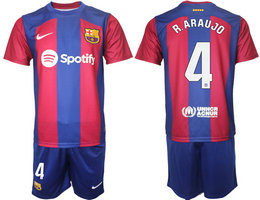 Barcelona 2023-24 #4 R.ARAUJO Home Soccer Club Jersey