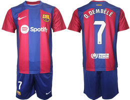 Barcelona 2023-24 #7 O.DEMBELE Home Soccer Club Jersey