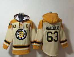 Boston Bruins #63 Brad Marchand Cream All Stitched Hooded Sweatshirt