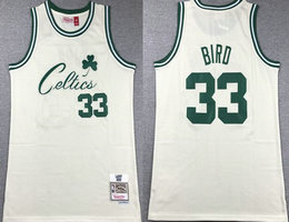 Boston Celtics #33 Larry Bird Cream Hardwood Classics Authentic Stitched NBA Jersey