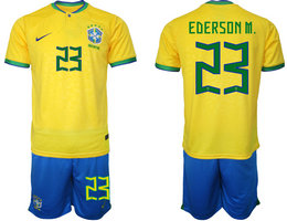 Brazil #23 EDERSON M. Home 2022 World Cup National Soccer Jersey