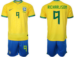 Brazil #9 RICHARLISON Home 2022 World Cup National Soccer Jersey