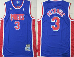 Brooklyn Nets #3 drazen Petrovic blue throwback Authentic Stitched NBA jersey