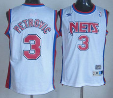Brooklyn Nets #3 drazen Petrovic white throwback Authentic Stitched NBA jersey