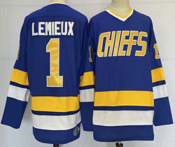 Charlestown Chiefs #1 Denis Lemieux Blue Movie Stitched NHL Jersey