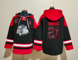 Chicago Blackhawks #21 Stan Mikita Black Skull All Stitched Hooded Sweatshirt