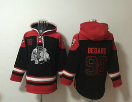 Chicago Blackhawks #98 Connor Bedard Black Skull All Stitched Hooded Sweatshirt