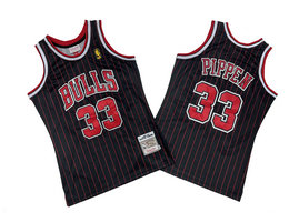 Chicago Bulls #33 Scottie Pippen Black red stripe 96-97 Hardwood Classic Authentic Stitched NBA Jersey