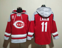 Cincinnati Reds #11 Barry Larkin Red All Stitched Hooded Sweatshirt