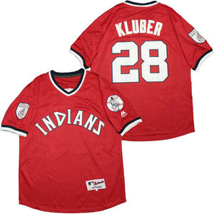 Cleveland Indians #28 Corey Kluber Red Pullover Throwback Authentic Stitched MLB Jersey