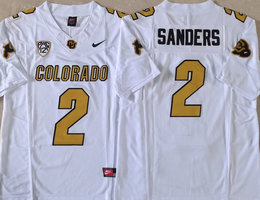Colorado Buffaloes #2 Shedeur Sanders White arm with patch 2023 F.U.S.E Authentic Stitched NCAA Jersey