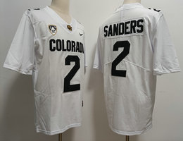 Colorado Buffaloes #2 Shedeur Sanders White no patch on arm Authentic Stitched NCAA Jersey