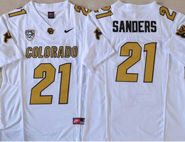 Colorado Buffaloes #21 Shedeur Sanders White arm with patch 2023 F.U.S.E Authentic Stitched NCAA Jersey