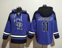 Colorado Rockies #11 Mike Moustakas Blue All Stitched Hooded Sweatshirt